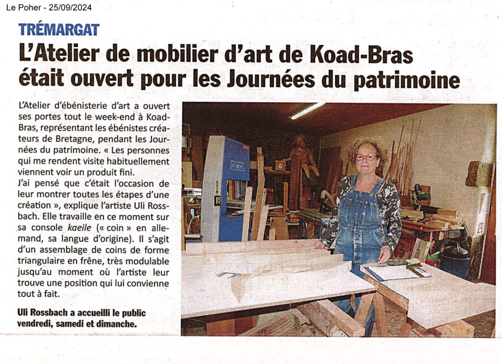 l'Hebdo Poher parle des portes ouvertes de l'atelier lors des Journées du Patrimoine en septembre 2024